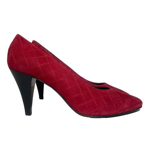 BALDININI Quilted Shoes Pumps Heels Size 6.5 / 37 Red Leather Sole Made in Italy - Picture 7 of 13